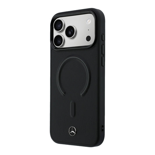 Apple iPhone 18 Pro Max Kılıf Mercedes Benz Orjinal Lisanslı M-safe Şarj Özellikli Metal Yıldız Logolu Kabartmalı Deri Kapak