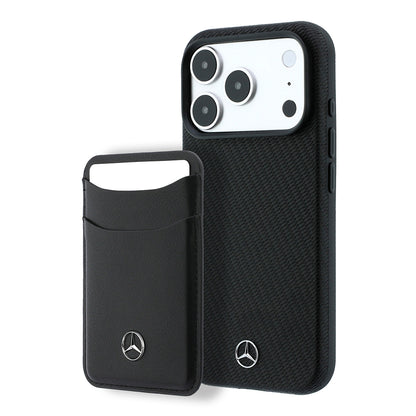 Apple iPhone 18 Pro Max Kılıf Mercedes Benz Orjinal Lisanslı M-safe Şarj Özellikli PU Deri 3D Metal Logolu Kartlıklı Kapak