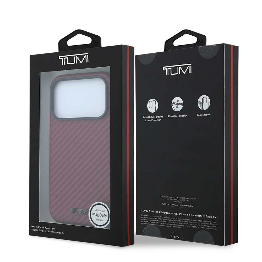 Apple iPhone 18 Pro Max Kılıf TUMI Orjinal Lisanslı M-safe Şarj Özellikli PU Karbon Tasarımlı Metal Logolu Kapak