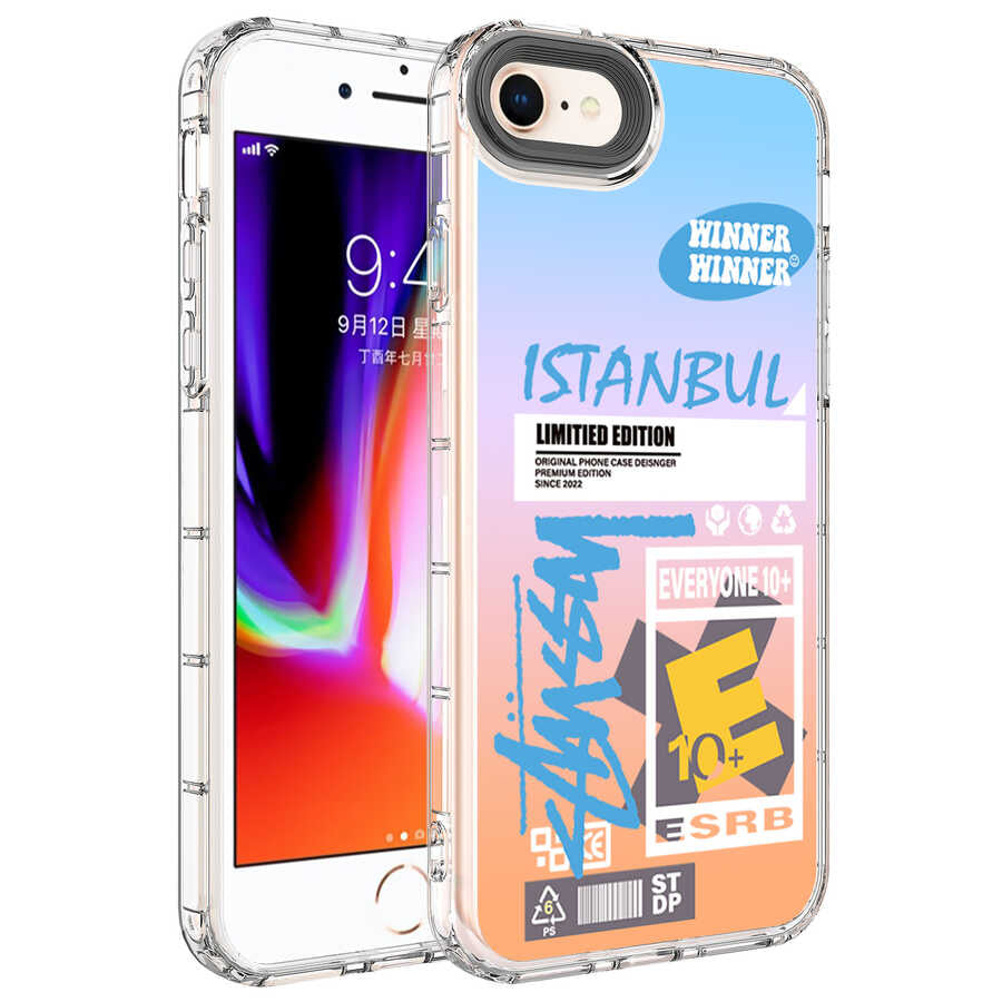 Apple iPhone 8 Kılıf Kamera Korumalı Renkli Desenli Sert Silikon Zore Korn Kapak