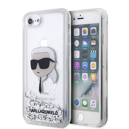 iPhone 8 Kılıf Karl Lagerfeld Sıvılı Simli Karl Head Dizayn Kapak