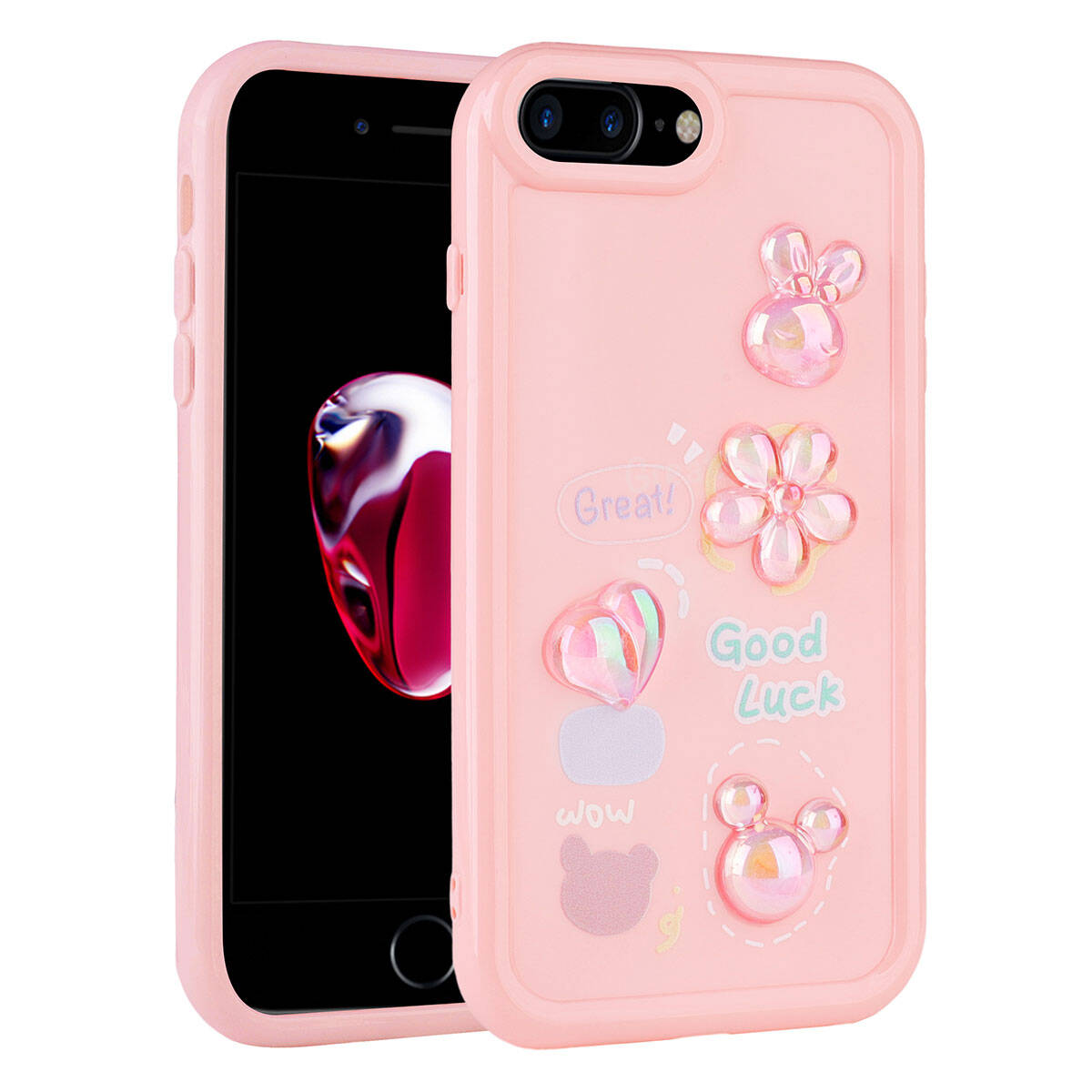 Apple iPhone 8 Plus Kılıf Kabartma Figürlü Parlak Zore Toys Silikon Kapak