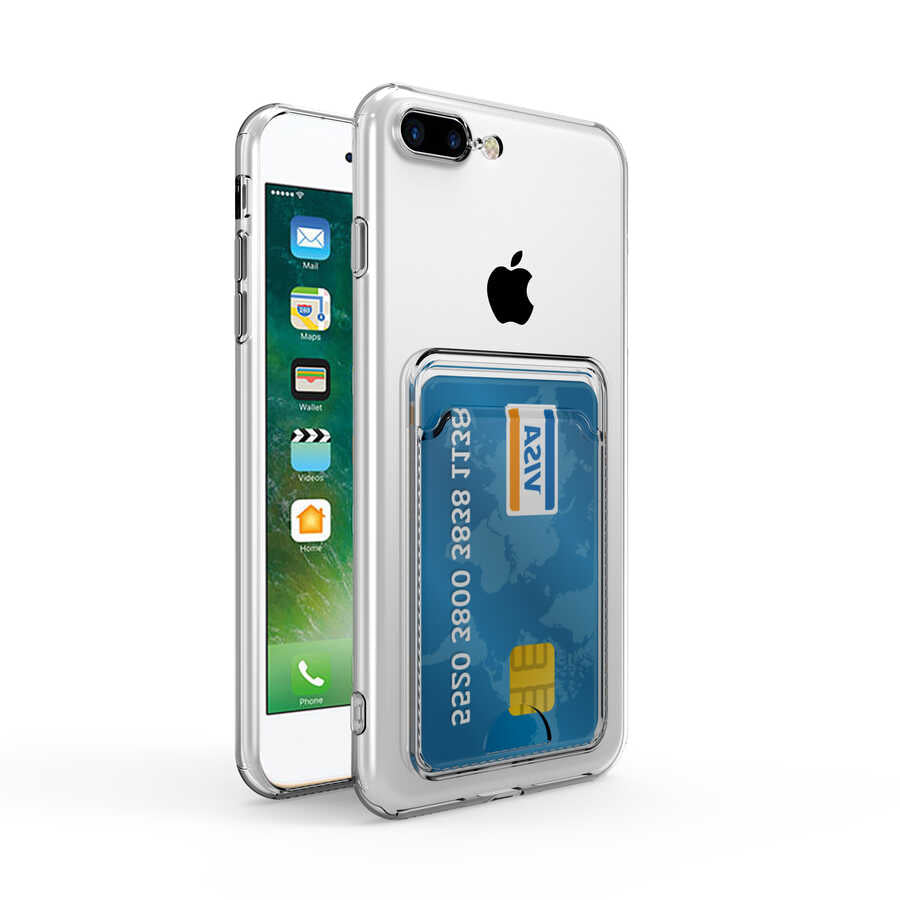 Apple iPhone 8 Plus Kılıf Kartlıklı Şeffaf Zore Setra Clear Silikon Kapak