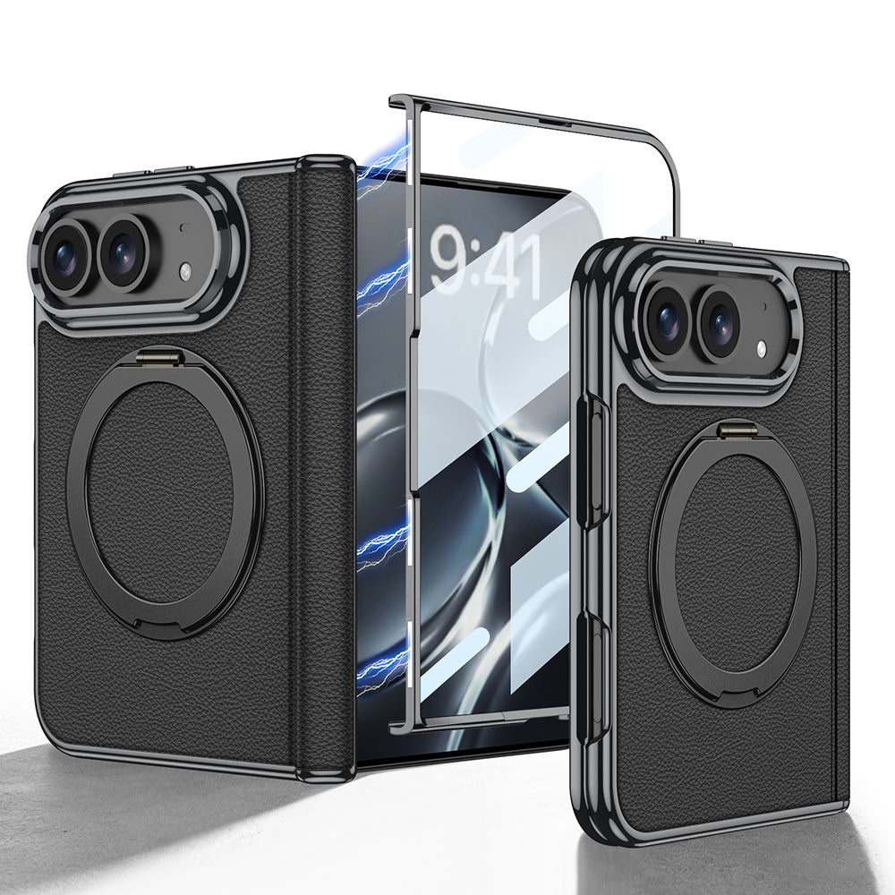 Apple iPhone Duo Kılıf M-safe Şarj Özellikli 360 Derece Dönebilen Standlı Zore Kıpta KPT-17 Deri Tasarımlı Kapak