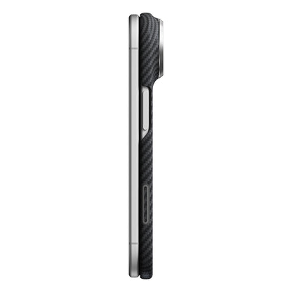Apple iPhone Duo Kılıf M-safe Şarj Özellikli 600D Aramid Karbon Fiber Pitaka Edge Serisi Black-Grey Twill Kapak