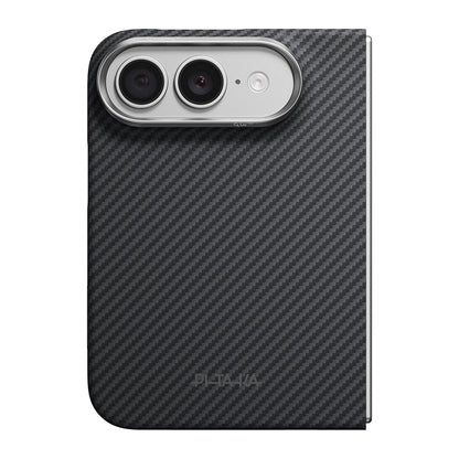 Apple iPhone Duo Kılıf M-safe Şarj Özellikli 600D Aramid Karbon Fiber Pitaka Edge Serisi Black-Grey Twill Kapak