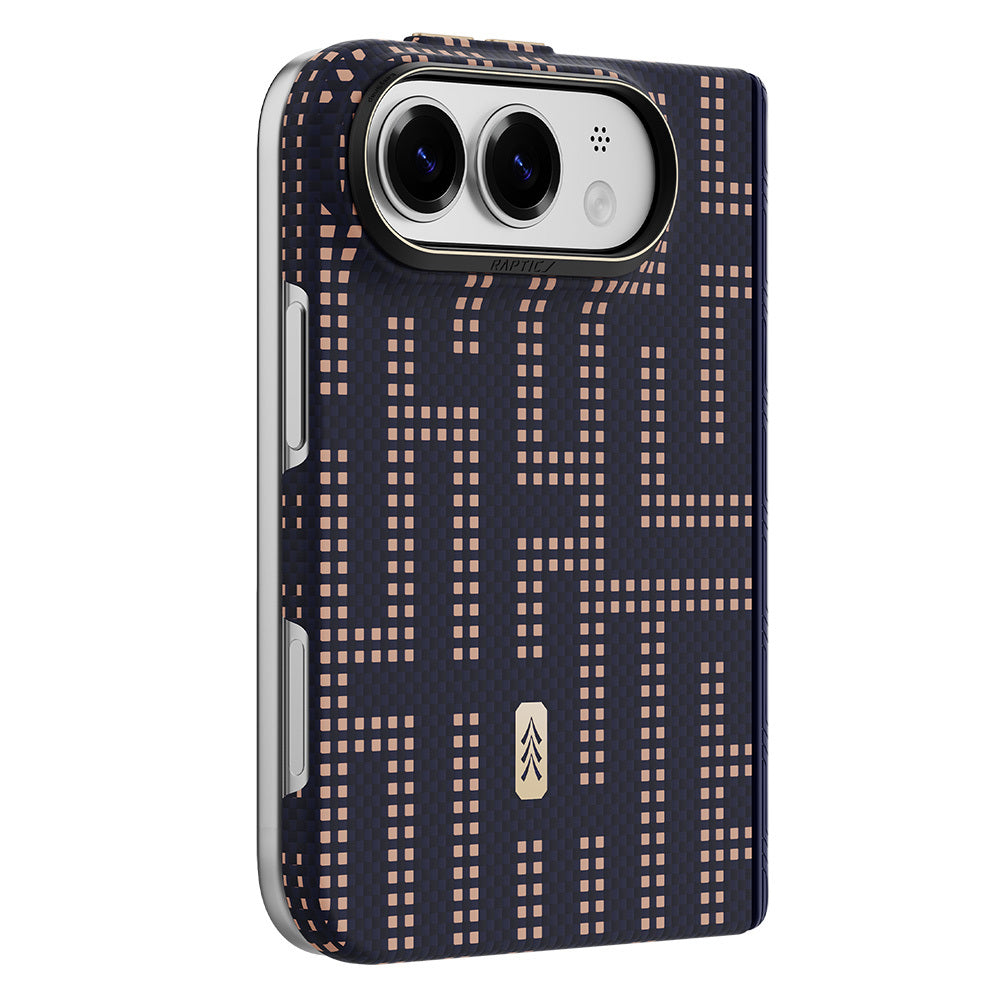 Apple iPhone Duo Kılıf M-safe Şarj Özellikli Raptic Aramid SkinPro Grid Serisi Karbon Kapak