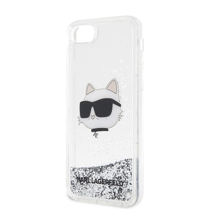 iPhone SE 2020 Kılıf Karl Lagerfeld Sıvılı Simli Choupette Head Dizayn Kapak