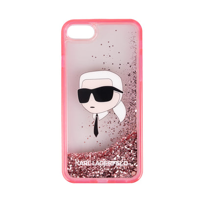 iPhone SE 2020 Kılıf Karl Lagerfeld Sıvılı Simli Karl Head Dizayn Kapak