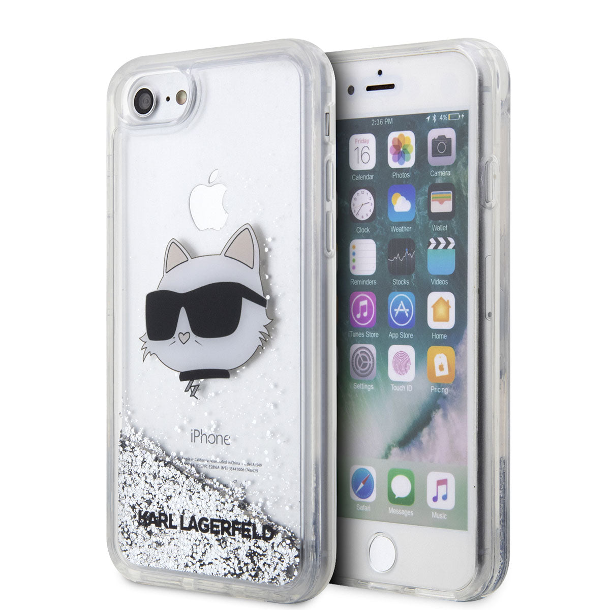 iPhone SE 2022 Kılıf Karl Lagerfeld Sıvılı Simli Choupette Head Dizayn Kapak