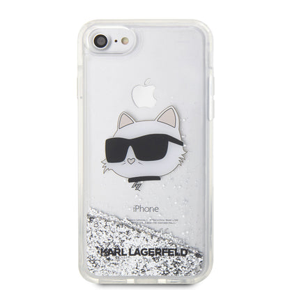 iPhone SE 2022 Kılıf Karl Lagerfeld Sıvılı Simli Choupette Head Dizayn Kapak