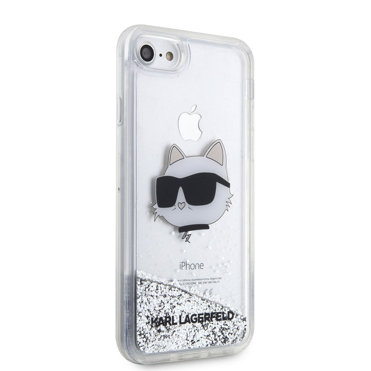 iPhone SE 2022 Kılıf Karl Lagerfeld Sıvılı Simli Choupette Head Dizayn Kapak