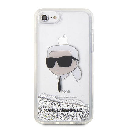 iPhone SE 2022 Kılıf Karl Lagerfeld Sıvılı Simli Karl Head Dizayn Kapak