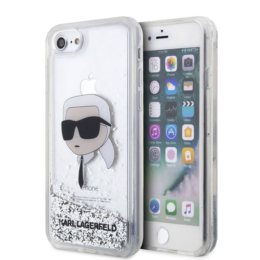 iPhone SE 2022 Kılıf Karl Lagerfeld Sıvılı Simli Karl Head Dizayn Kapak