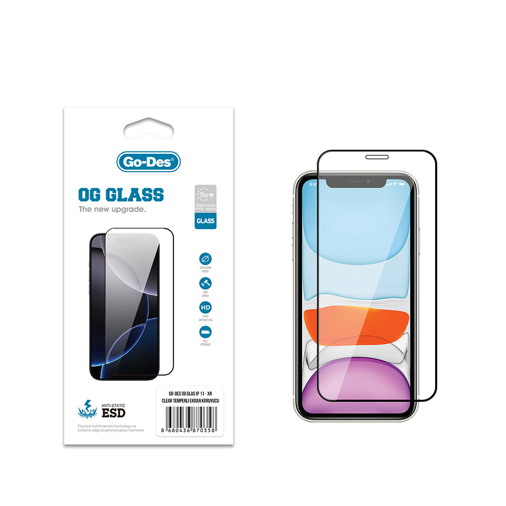 iPhone XR 6.1 Go Des OG Glass Antistatik Temperli Cam Ekran Koruyucu