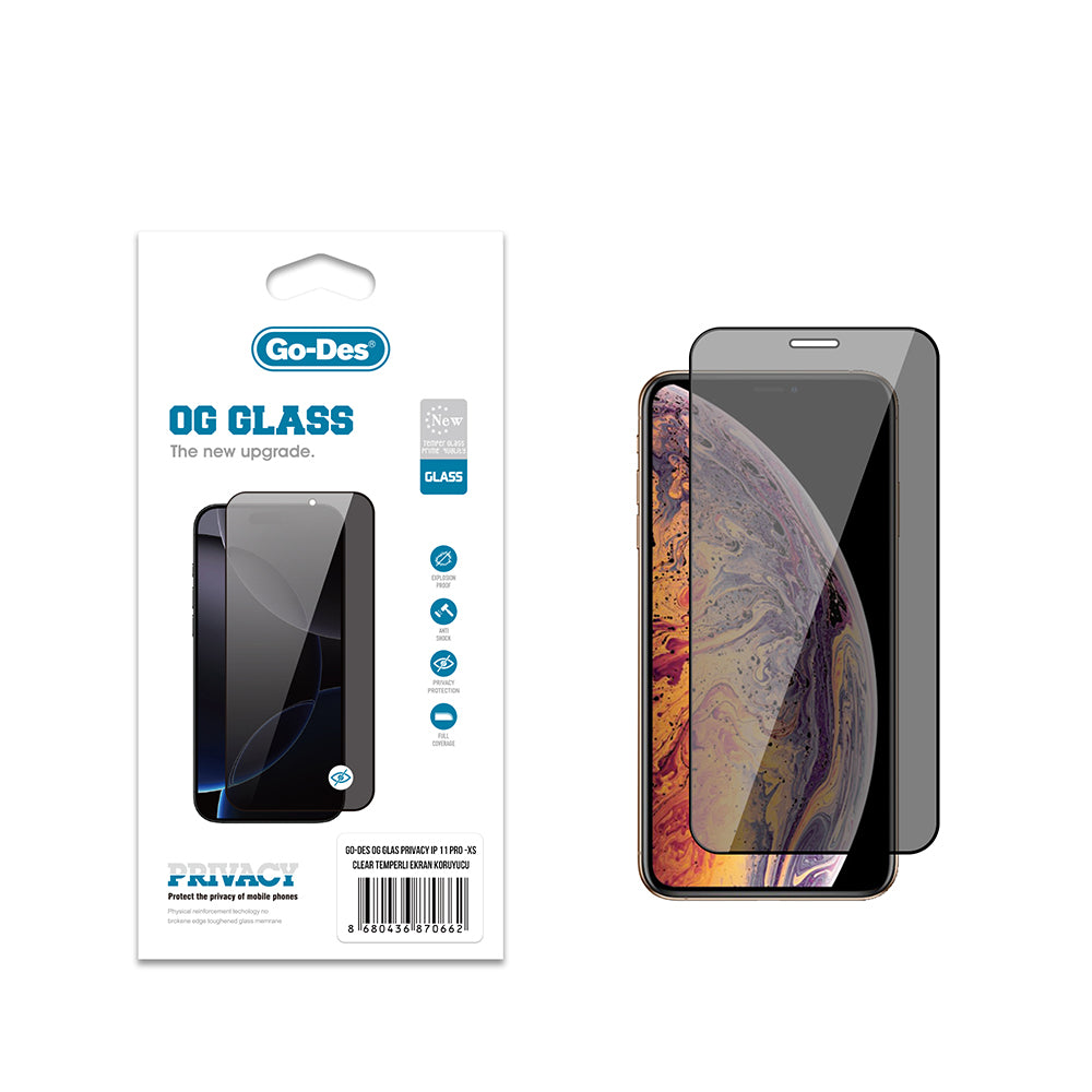 iPhone XS 5.8 Go Des OG Glass Privacy Antistatik Temperli Cam Ekran Koruyucu