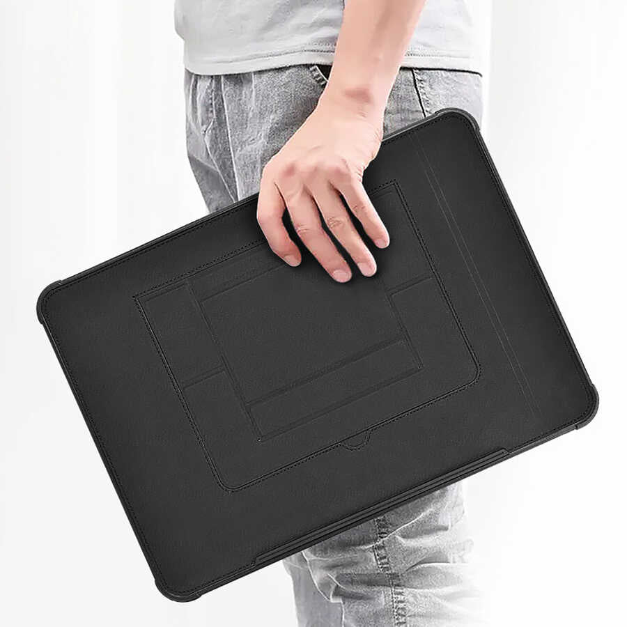 Macbook 16.2' 2021 Wiwu Defender Stand Case Taşınabilir Standlı Magnetik PU Laptop Çantası