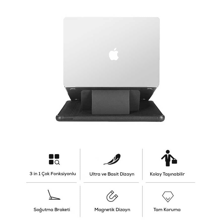 Macbook 16.2' 2021 Wiwu Defender Stand Case Taşınabilir Standlı Magnetik PU Laptop Çantası