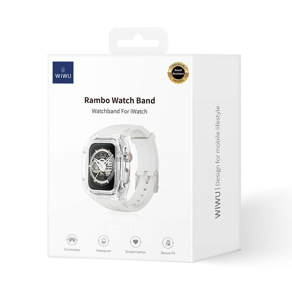 Watch 42mm Wiwu Wi-WB013 Rambo Serisi 2in1 Şeffaf PC Kasa Koruyuculu Kauçuk Kordon
