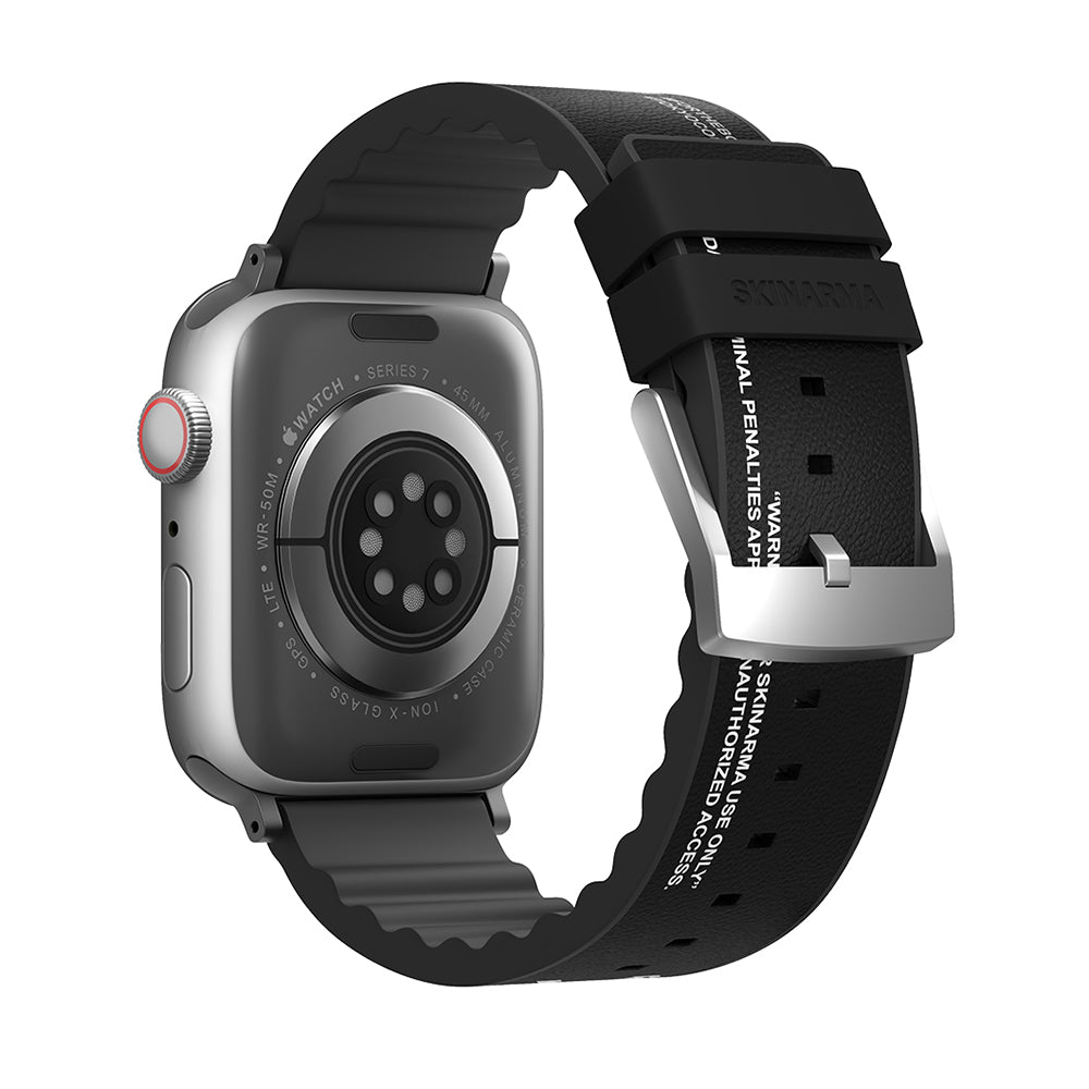 Watch 44mm SkinArma Taihi Sora Yazı Desenli Deri Görünümlü Silikon Kordon