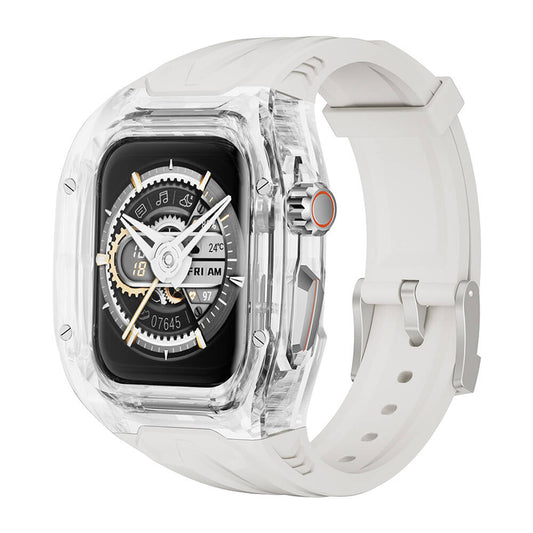 Watch 44mm Wiwu Wi-WB013 Rambo Serisi 2in1 Şeffaf PC Kasa Koruyuculu Kauçuk Kordon