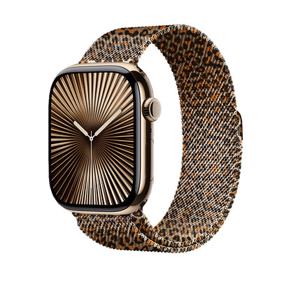 Apple Watch 44mm Zore KRD-01 Leopar Desenli Metal Kordon