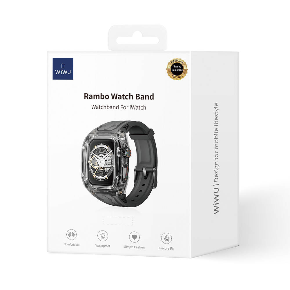 Watch 7 45mm Wiwu Wi-WB013 Rambo Serisi 2in1 Şeffaf PC Kasa Koruyuculu Kauçuk Kordon