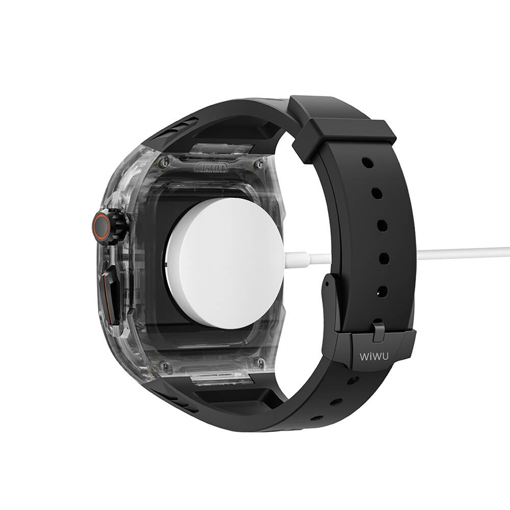 Watch 7 45mm Wiwu Wi-WB013 Rambo Serisi 2in1 Şeffaf PC Kasa Koruyuculu Kauçuk Kordon