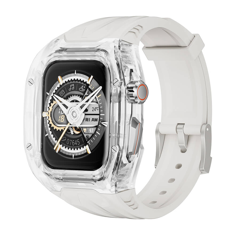 Watch 7 45mm Wiwu Wi-WB013 Rambo Serisi 2in1 Şeffaf PC Kasa Koruyuculu Kauçuk Kordon