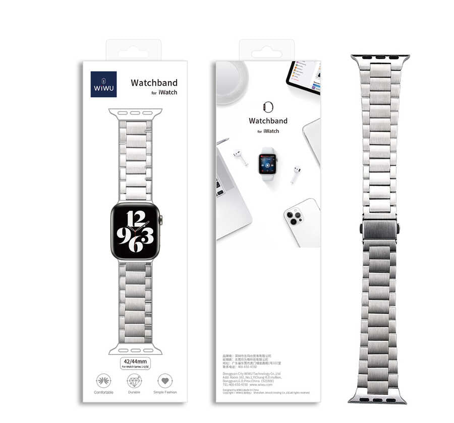 Apple Watch Ultra 49mm Kordon Wiwu Ultra Thin Steel Belt Three Beads Metal Strap Kayış