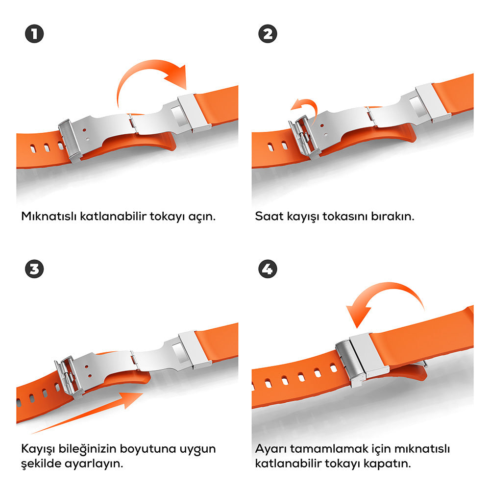 Apple Watch Ultra 49mm Zore KRD-145 Metal Tokalı Silikon Kordon