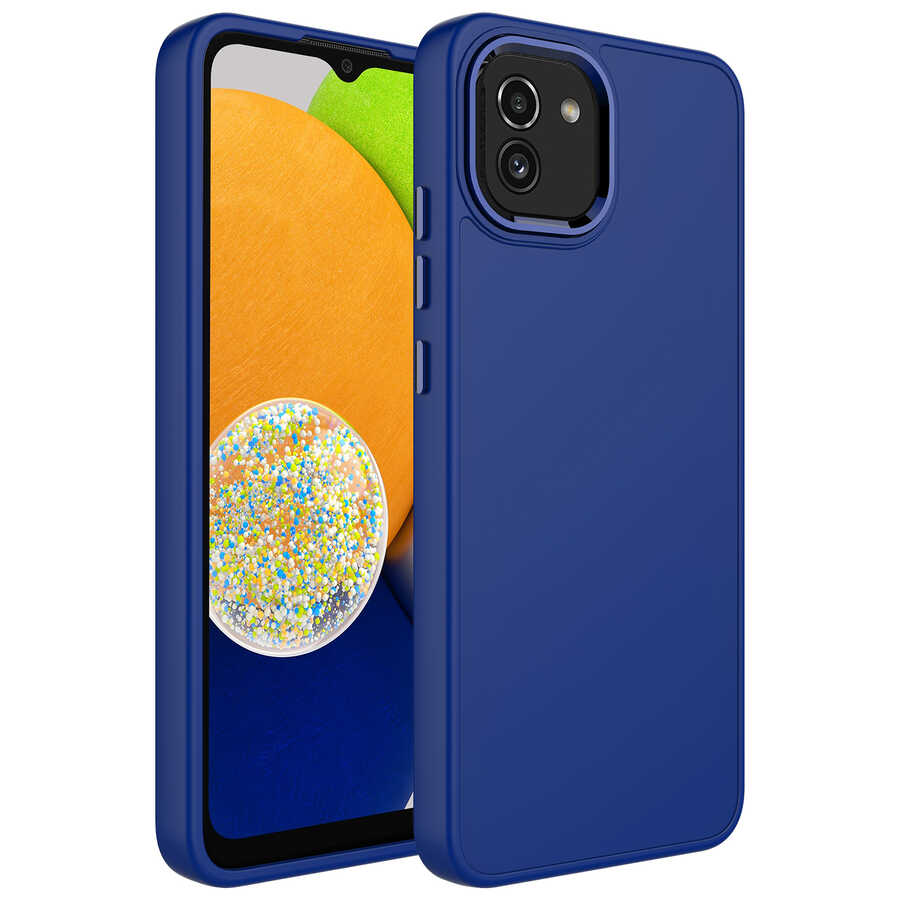 Galaxy A03 Kılıf Metal Çerçeve ve Buton Tasarımlı Silikon Zore Luna Kapak