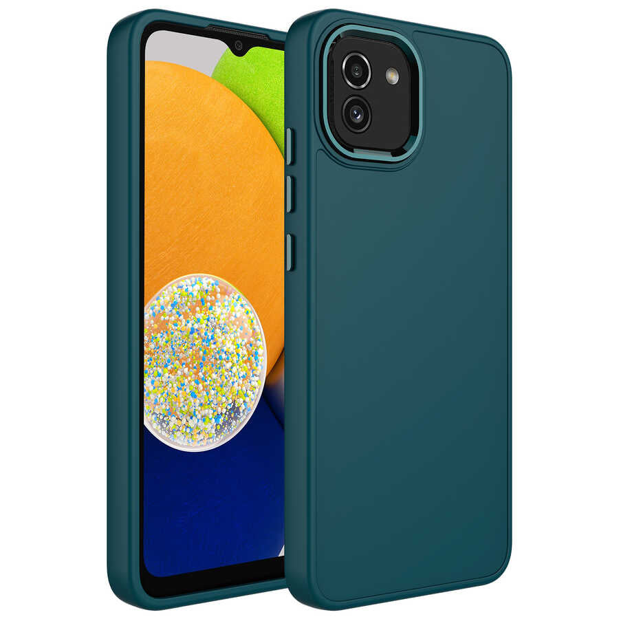 Galaxy A03 Kılıf Metal Çerçeve ve Buton Tasarımlı Silikon Zore Luna Kapak