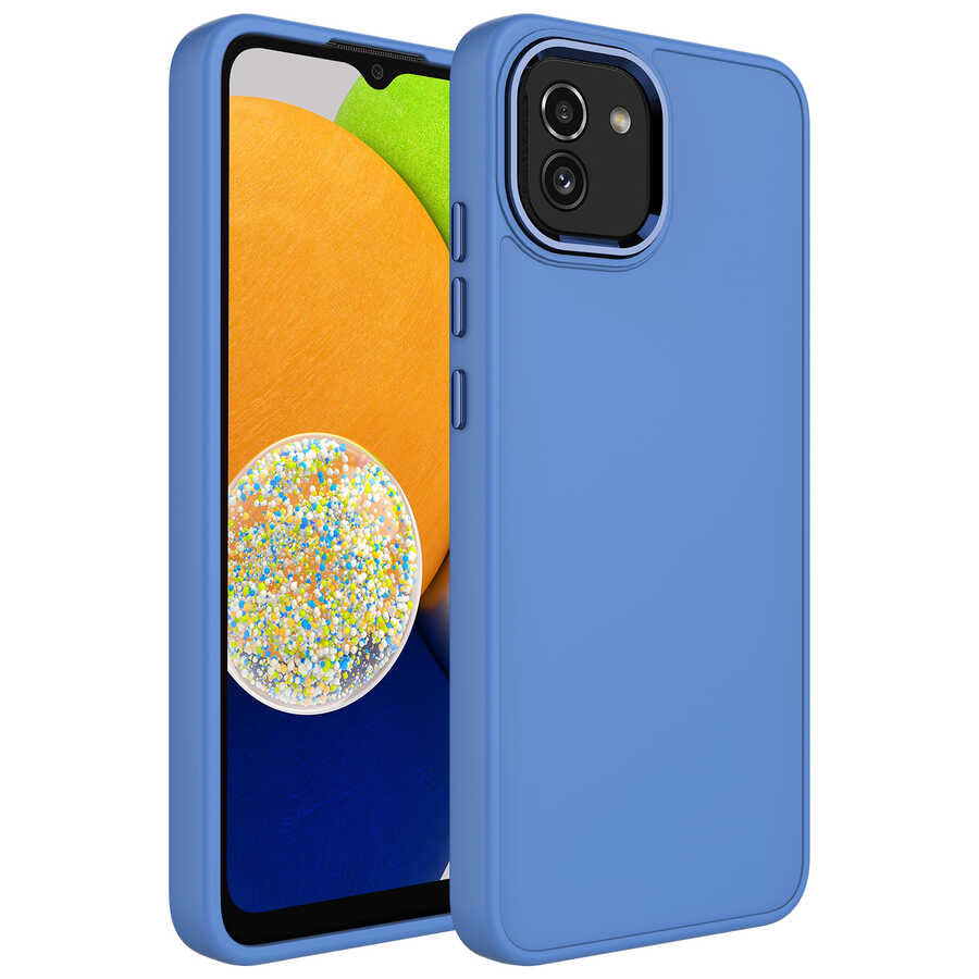Galaxy A03 Kılıf Metal Çerçeve ve Buton Tasarımlı Silikon Zore Luna Kapak