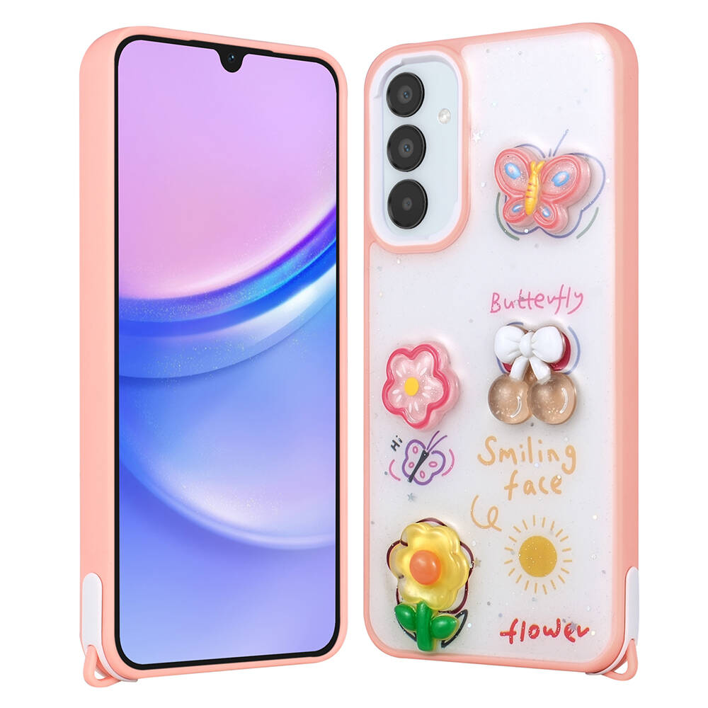 Galaxy A05S Kılıf Parlayan Simli Kabartma Figürlü Zore Cevze Kapak