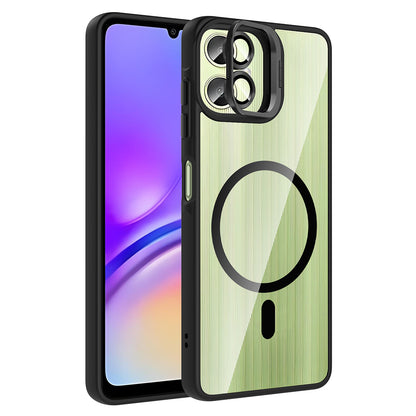 Galaxy A06 Kılıf Standlı ve Kamera Lens Hediyeli M-Safe Şarj Özellikli Zore Etro Kapak