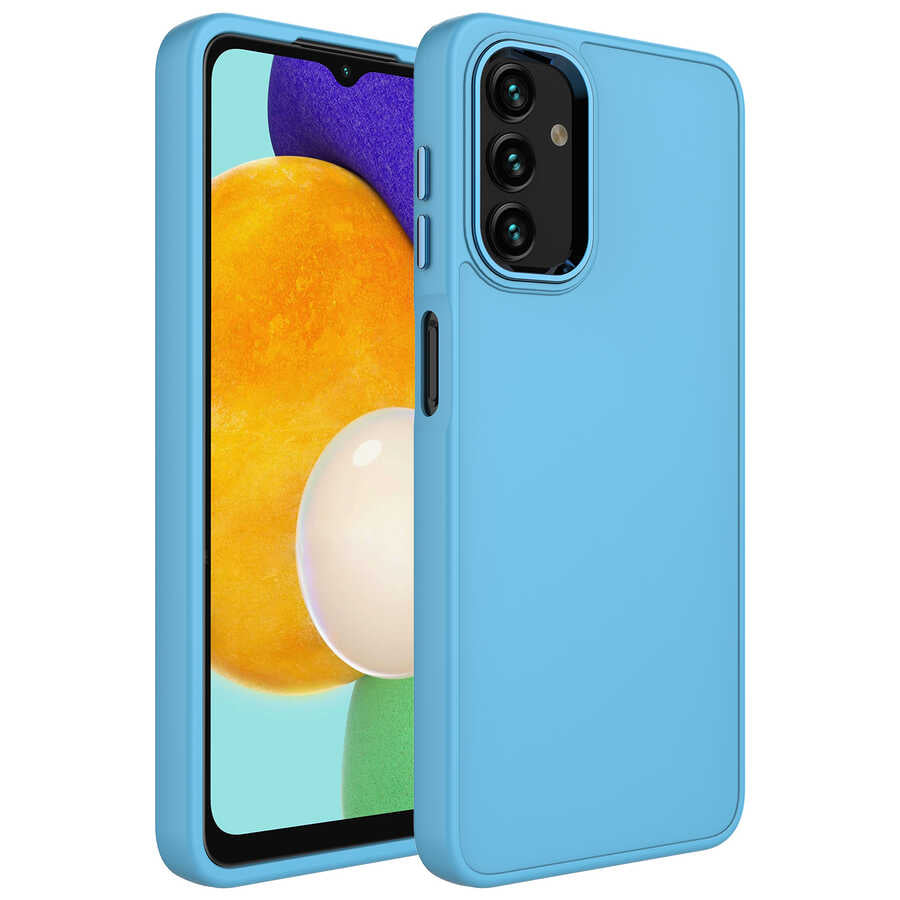 Galaxy A13 4G Kılıf Metal Çerçeve ve Buton Tasarımlı Silikon Zore Luna Kapak