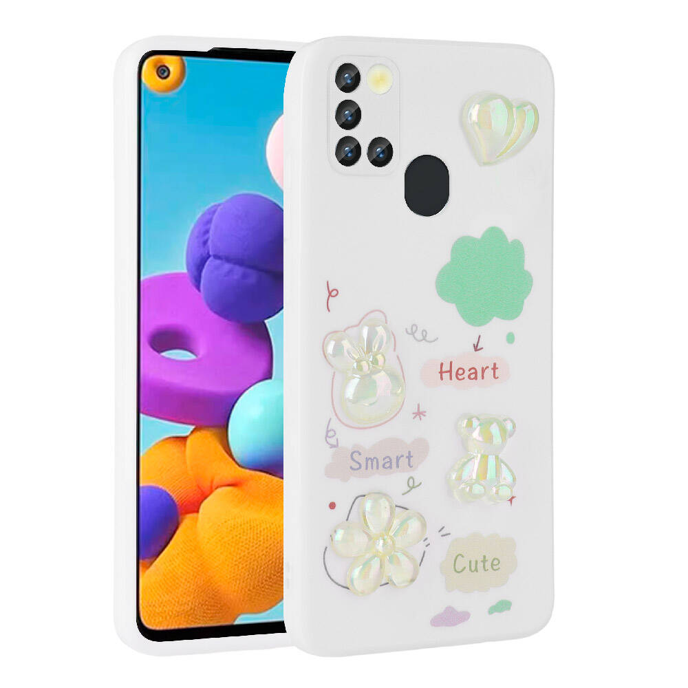 Galaxy A21S Kılıf Kabartma Figürlü Parlak Zore Toys Silikon Kapak