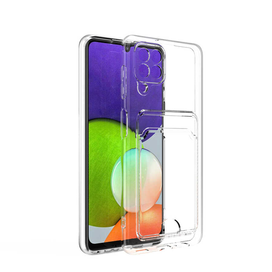 Galaxy A22 4G Kılıf Kartlıklı Şeffaf Zore Setra Clear Silikon Kapak