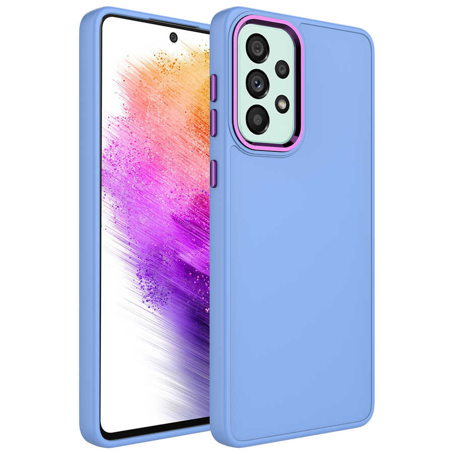 Galaxy A23 Kılıf Metal Çerçeve ve Buton Tasarımlı Silikon Zore Luna Kapak