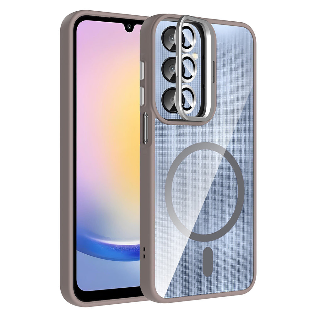 Galaxy A25 Kılıf Standlı ve Kamera Lens Hediyeli M-Safe Şarj Özellikli Zore Etro Kapak