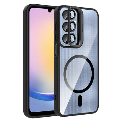 Galaxy A25 Kılıf Standlı ve Kamera Lens Hediyeli M-Safe Şarj Özellikli Zore Etro Kapak