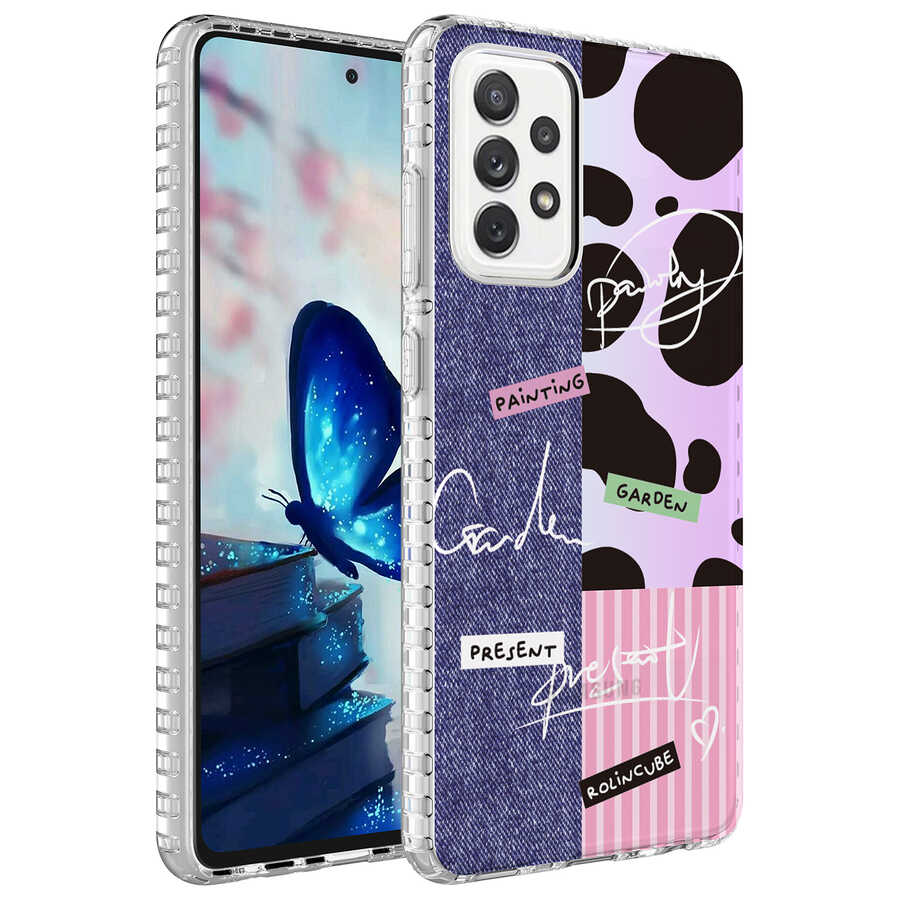 Galaxy A32 4G Kılıf Airbag Kenarlı Renkli Desenli Silikon Zore Elegans Kapak