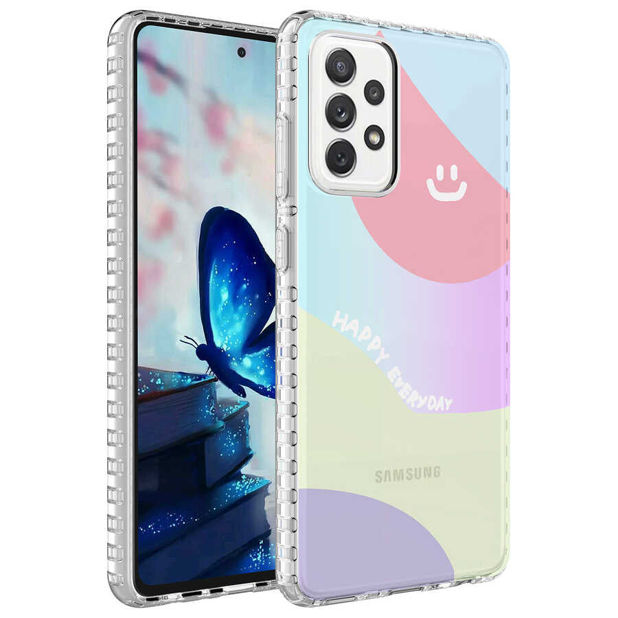 Galaxy A32 4G Kılıf Airbag Kenarlı Renkli Desenli Silikon Zore Elegans Kapak