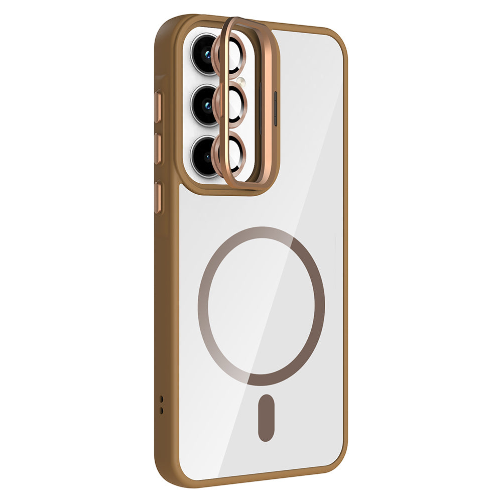 Galaxy A35 Kılıf Standlı ve Kamera Lens Hediyeli M-Safe Şarj Özellikli Zore Etro Kapak