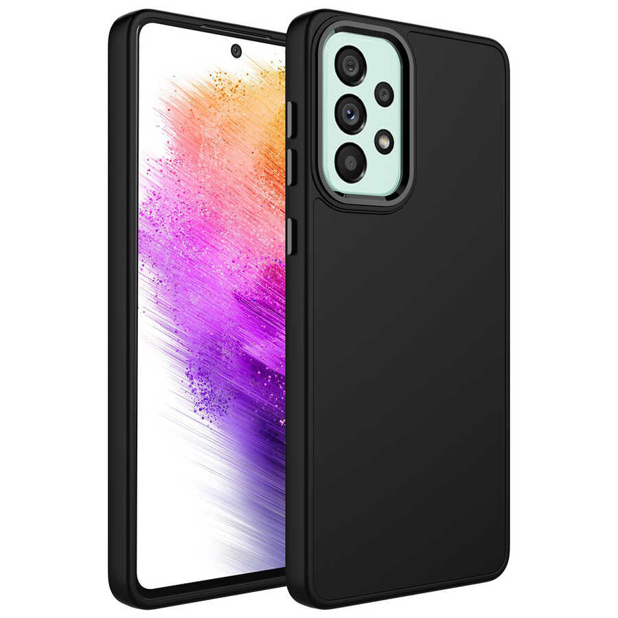Galaxy A52 Kılıf Metal Çerçeve ve Buton Tasarımlı Silikon Zore Luna Kapak