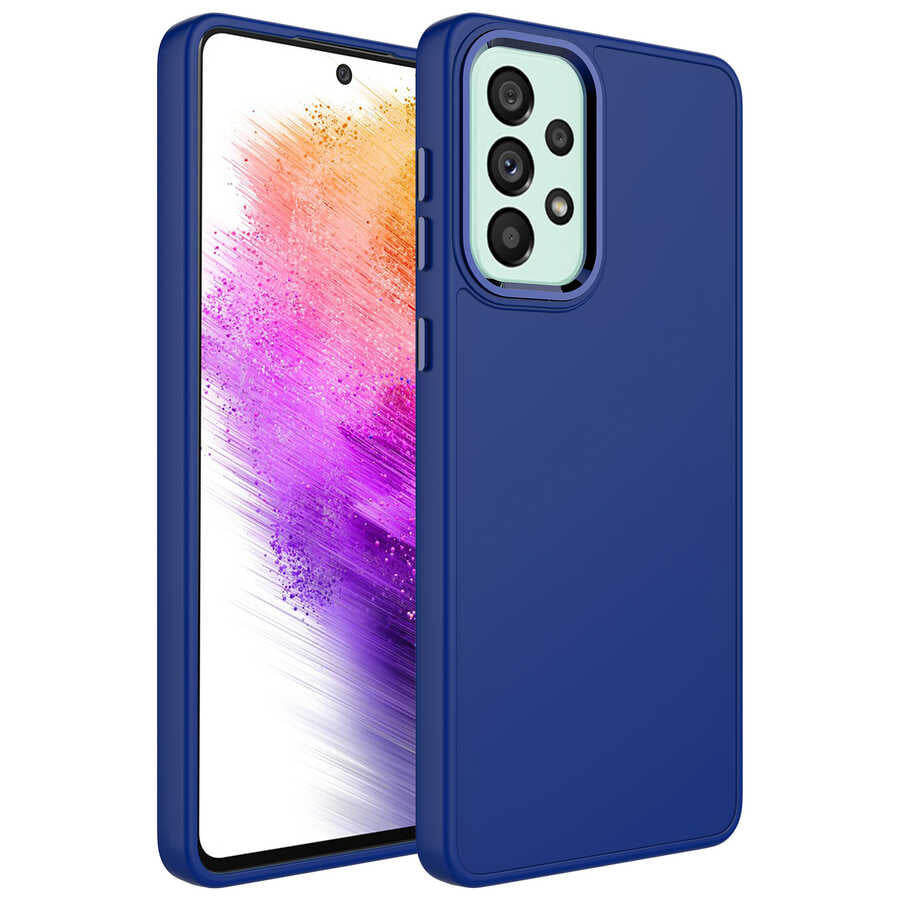Galaxy A52 Kılıf Metal Çerçeve ve Buton Tasarımlı Silikon Zore Luna Kapak