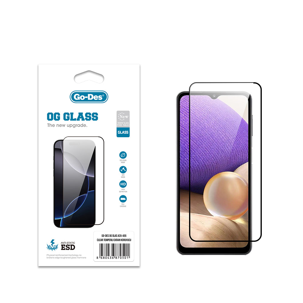 Galaxy A55 Go Des OG Glass Antistatik Temperli Cam Ekran Koruyucu