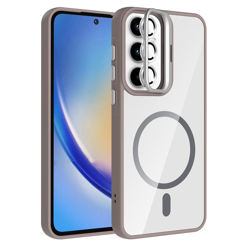 Galaxy A55 Kılıf Standlı ve Kamera Lens Hediyeli M-Safe Şarj Özellikli Zore Etro Kapak