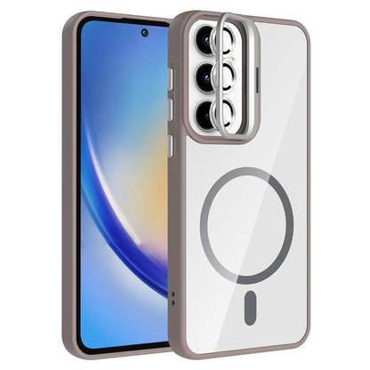 Galaxy A55 Kılıf Standlı ve Kamera Lens Hediyeli M-Safe Şarj Özellikli Zore Etro Kapak